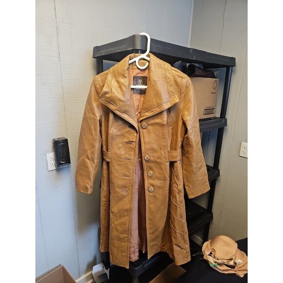 24k Leather By Dan Di Modes Jackets & Blazers - Vintage 24k Leather By Dan Di Modes Coat Womens M Brown Leather Trench Belted
